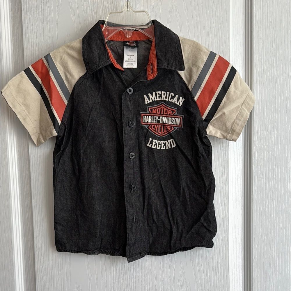 Harley-Davidson Kids Black and Cream Shirt - 4 - Great Condition